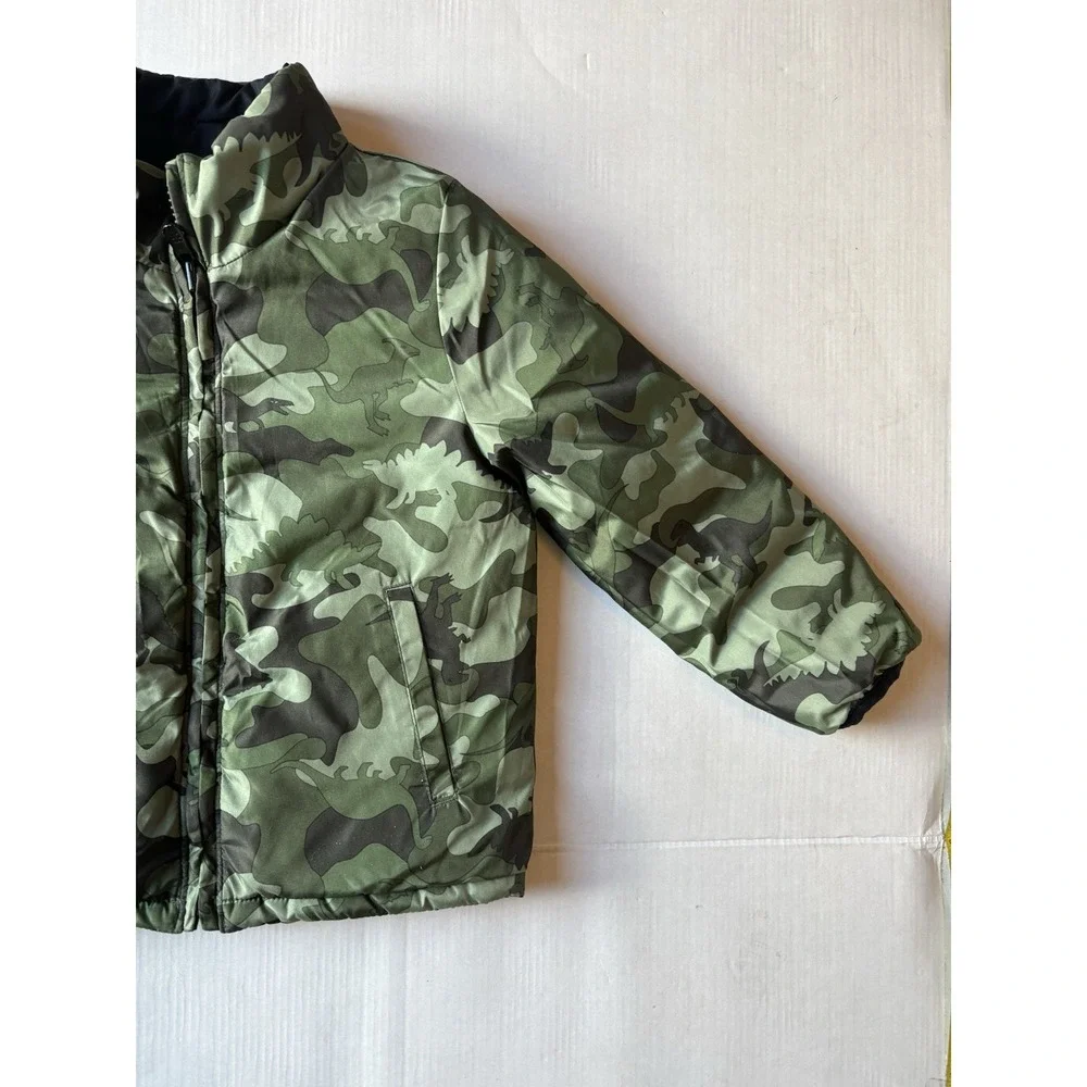 Gap‎ Boys Reversible Black Dinosaur Camouflage Puffer Jacket Cold Control Sz 4